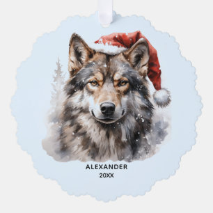 Adorno De Papel Gray Wolf Santa Hat Navidades personalizados