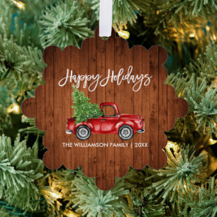 Adorno De Papel Guión de pincel Watercolor Camión Rojo vacaciones 