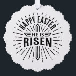Adorno De Papel Happy Easter He is risen cross<br><div class="desc">Happy Easter He is risen paper ornament. Retro vintage cross aesthetic home decor and gift decoration. Bible verse quotes for christian faith faithful god Jesus religious gift.</div>