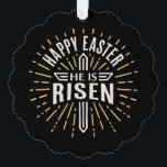 Adorno De Papel Happy Easter He is risen Jesus black<br><div class="desc">Happy Easter He is risen paper ornament and gift accessory. Retro vintage cross dark aesthetic black home decor. Bible verse quotes sayings for christian faith faithful god Jesus religious decoration.</div>