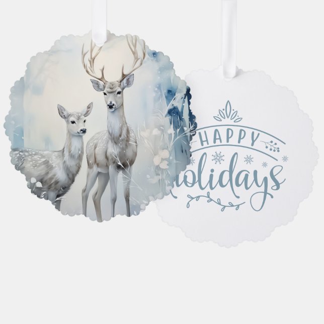 Adorno De Papel Happy Holidays Buck and Doe (Anverso/Reverso)