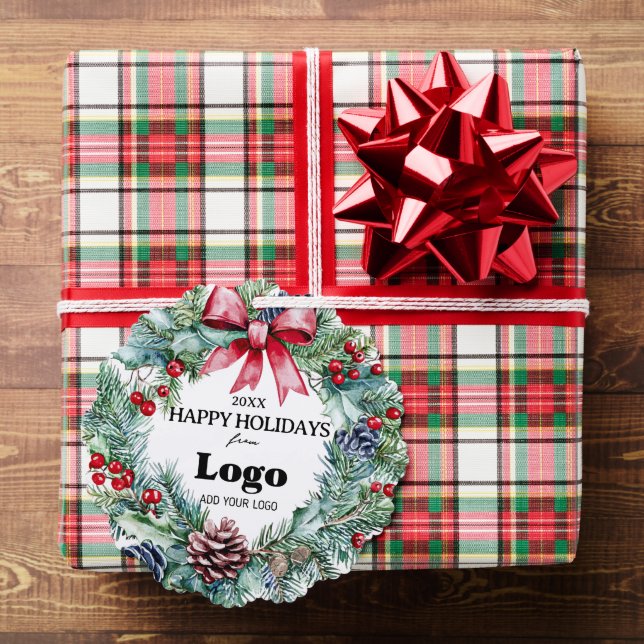 Adorno De Papel Happy Holidays Wreath Bow Logo Small Gifts Clients (Insitu (Regalo))