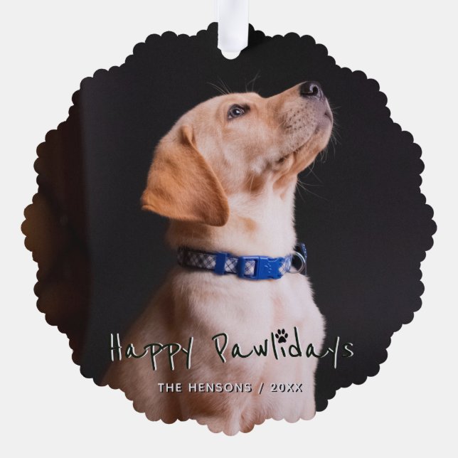 Adorno De Papel Happy Pawlidays Funny Pun Mascota Photo (Reverso )