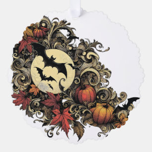 Adorno De Papel Hojas de otoño. Patrón de Halloween.