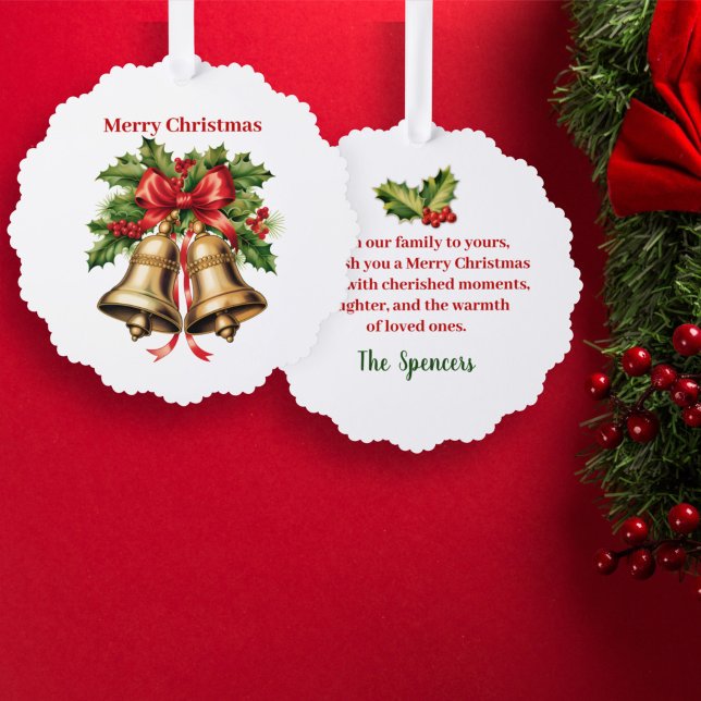 Adorno De Papel Holly Leaves y Berries Gold Bells Feliz Navidad (Subido por el creador)