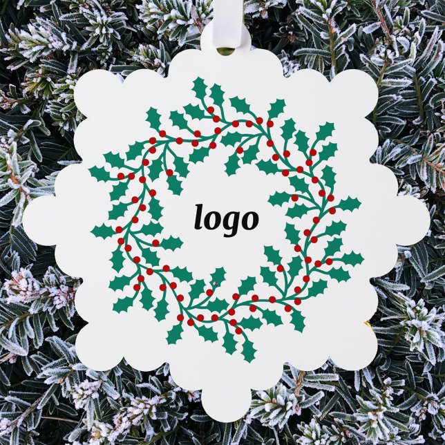 Adorno De Papel Holly Wreath Logo Business (Holly wreath business company logo promotional paper ornament holiday card)