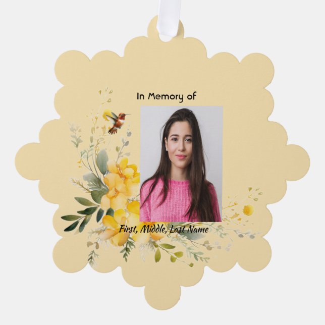 Adorno De Papel Hummingbird Rosas Amarillas en memoria (Anverso)