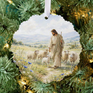 Adorno De Papel Jesús Buen Pastor Acuarela de Flores Silvestres