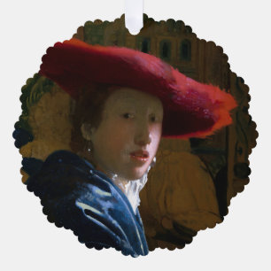 Adorno De Papel Johannes Vermeer - Chica con un Gorra rojo