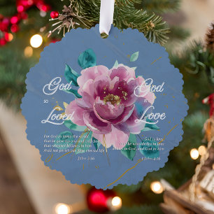 Adorno De Papel John 3 16 Biblia Verse Blue Pink Floral Christian