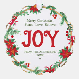 Adorno De Papel Joy Poinsettia Wreath Botanical Elegant Christmas