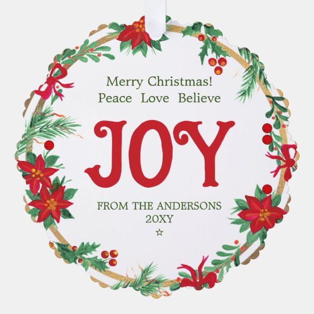 Adorno De Papel Joy Poinsettia Wreath Botanical Elegant Christmas (Anverso)