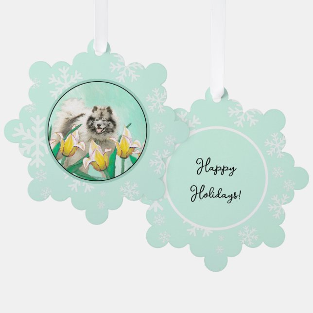 Adorno De Papel Keeshond en tulipanes pintando arte original del p (Anverso/Reverso)
