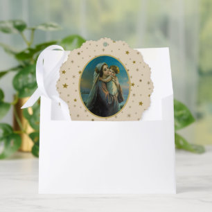 Adorno De Papel La Virgen María y el Niño Jesús en el fondo estrel