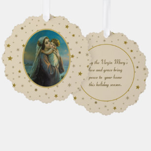 Adorno De Papel La Virgen María y el Niño Jesús en el fondo estrel