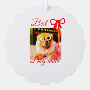 Adorno De Papel Lazo rojo mejor perro mamá papá foto perro/nombre 