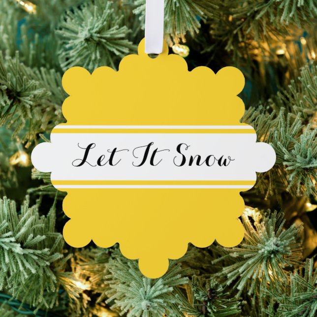 Adorno De Papel LET IT SNOW Fancy Text Golden Yellow White Stripes (Insitu (árbol))