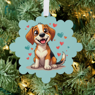 Adorno De Papel Lindo Beagle Kawaii con Corazones Perro Juguetón