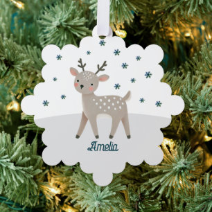Adorno De Papel Lindo Reno Ciervo Copos de Nieve Nombre Navidad