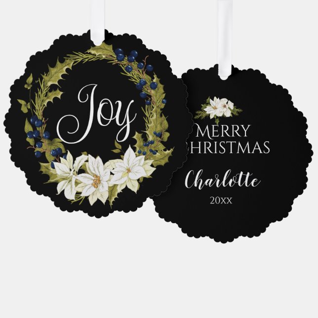 ADORNO DE PAPEL LLUVIA DE NAVIDADES DE POINTSETIA BLANCA PERSONALI (Anverso/Reverso)