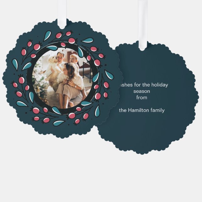 Adorno De Papel Marco de foto Wreath personalizado de los navidade (Anverso/Reverso)