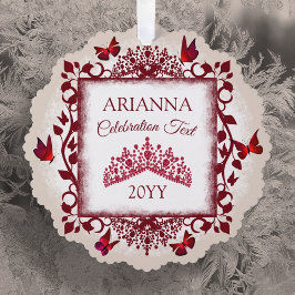 Adorno De Papel Mariposas y Tiara personalizadas de color burdeos