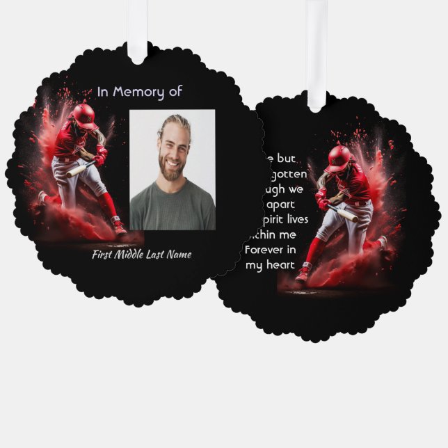 Adorno De Papel Memorial Keepsake Baseball Softball  (Anverso/Reverso)