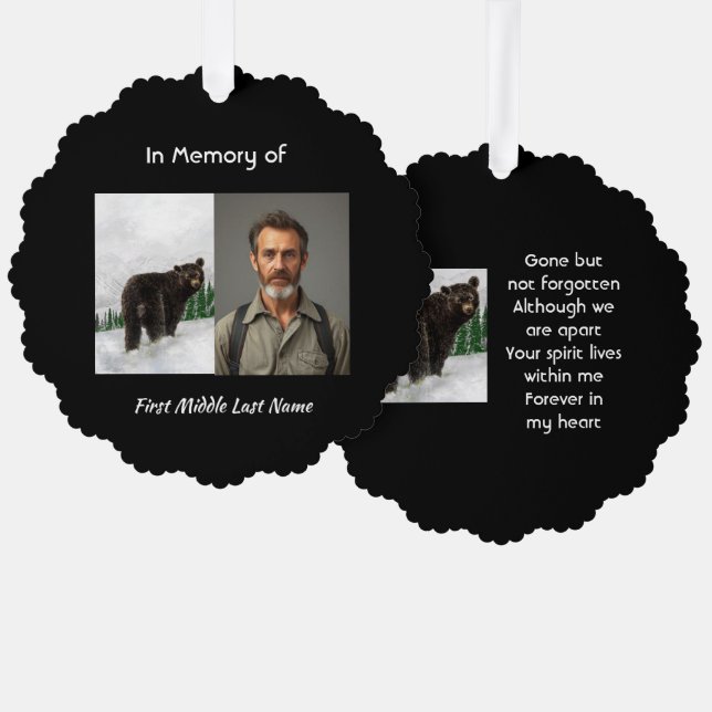 Adorno De Papel Memorial Keepsake Black Bear Animal (Anverso/Reverso)