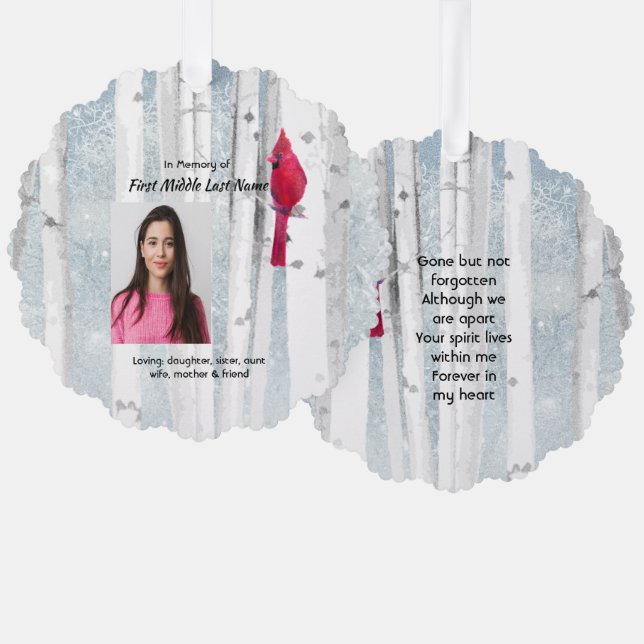 Adorno De Papel Memorial Keepsake Cardinal Bird (Anverso/Reverso)