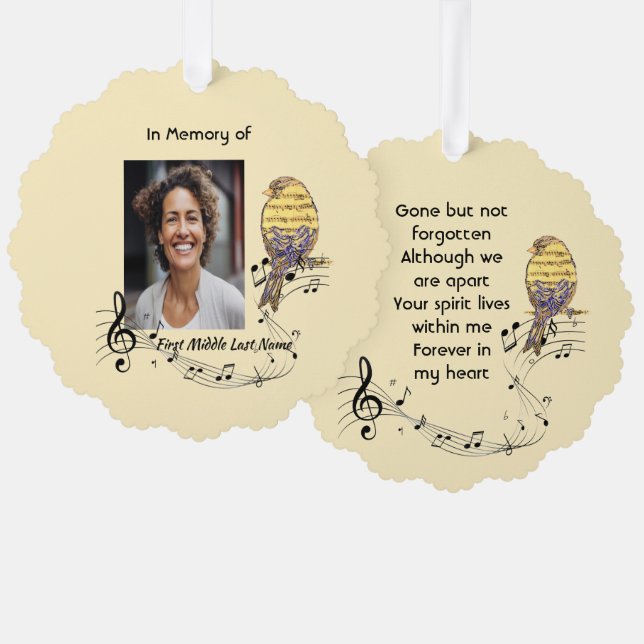 Adorno De Papel  Memorial Keepsake Music Bird (Anverso/Reverso)