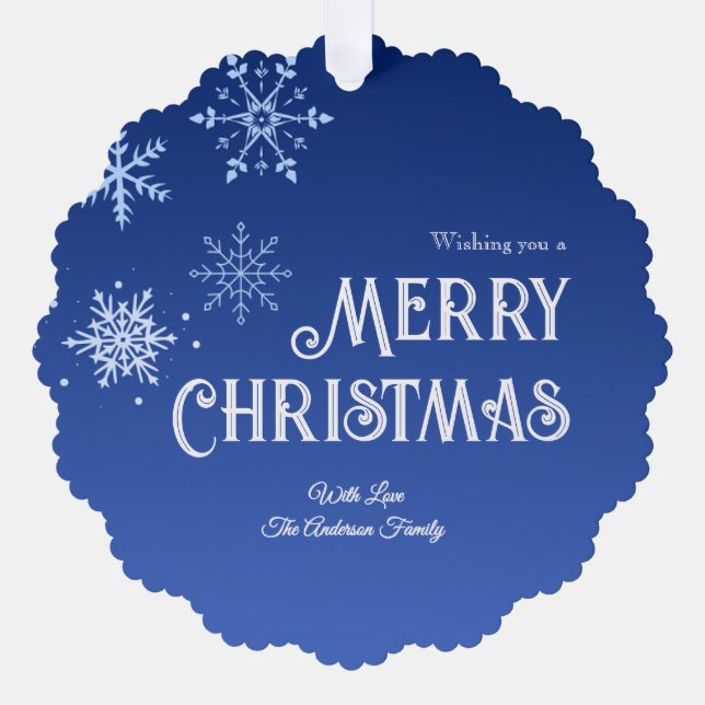 Adorno De Papel Merry Christmas Blue Modern Snowflake (Anverso)