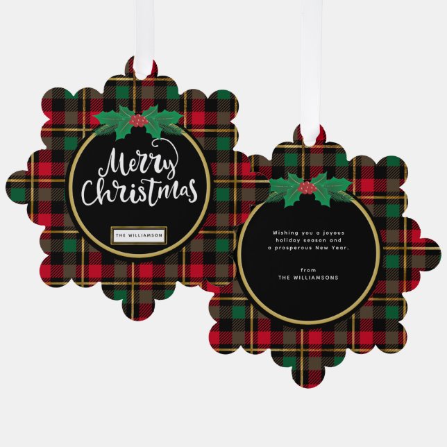 Adorno De Papel Merry Christmas Buffalo Plaid (Anverso/Reverso)