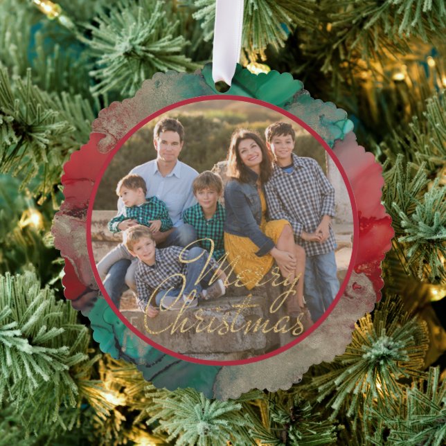 Adorno De Papel Merry Christmas Green Red Photo Template (Insitu (árbol))