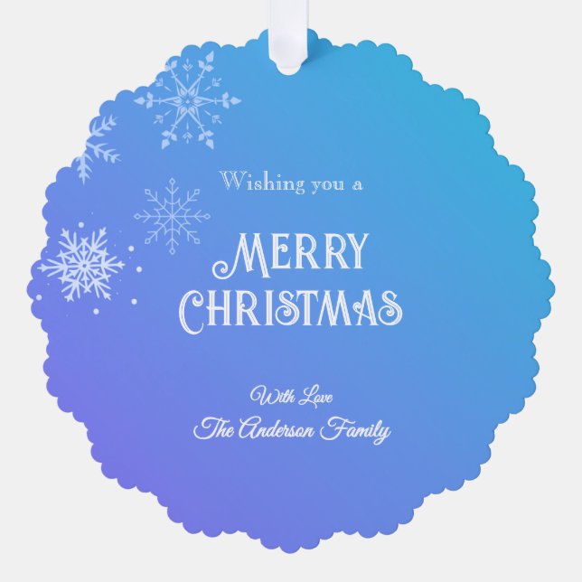 Adorno De Papel Merry Christmas Modern Snowflake Purple Blue (Anverso)