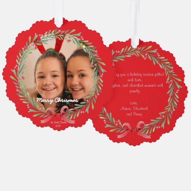 Adorno De Papel Merry Christmas Ornament Photo Card (Anverso/Reverso)