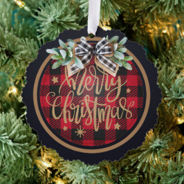 Adorno De Papel Merry Christmas Red Buffalo Plaid