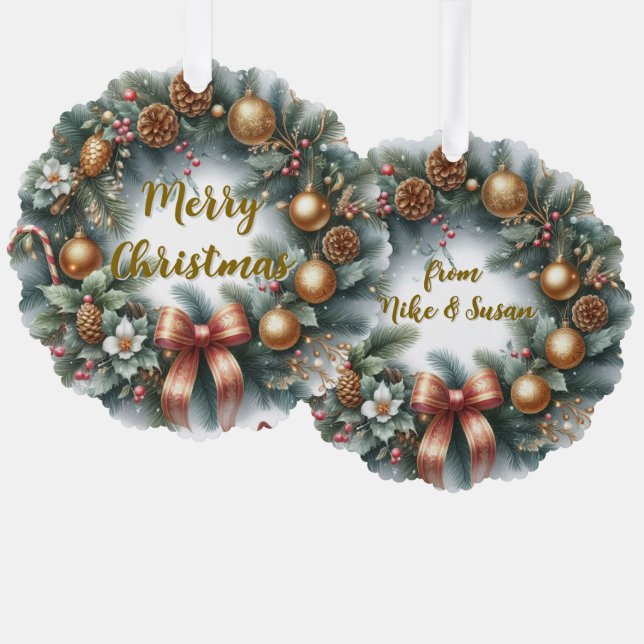 Adorno De Papel Merry Christmas Wreath Personalized  (Anverso/Reverso)