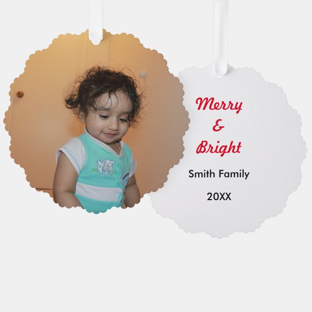 Adorno De Papel Merry Navidades brillantes Foto Niño Personalizado (Anverso/Reverso)