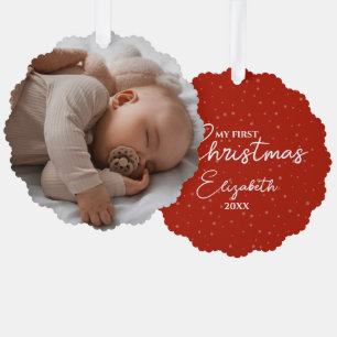 Adorno De Papel Mi primera foto de bebé en Navidad Elegante Script