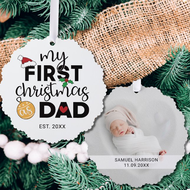 Adorno De Papel Mi primera Navidad como padre nombre y foto (Subido por el creador)