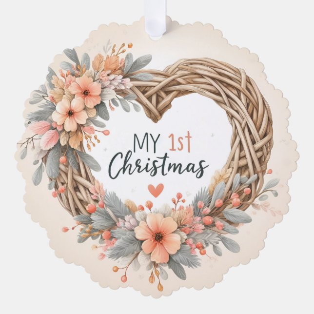 Adorno De Papel Mi primera Navidad - Floral acuarela - (Anverso)