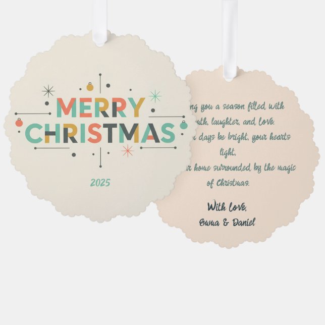 Adorno De Papel Mid-Century Merry Christmas – Retro Style (Anverso/Reverso)