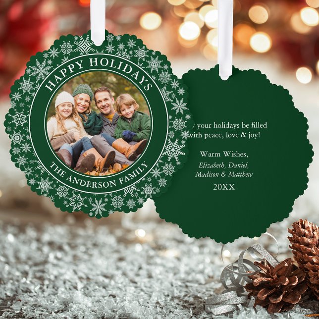 Adorno De Papel Modernos copos de nieve foto Felices vacaciones Ve (A greeting card that is also an ornament! Customize with your photo and personalized text.)