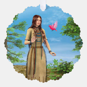 Adorno De Papel Mujer Nativa Americana Arte de Bosque y Pájaro
