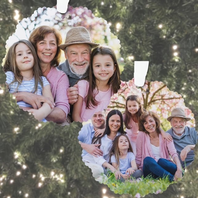 Adorno De Papel Navidad Familiar Personalizada Doble Cara Con Dos  (Custom Double Sided Family Two Photo Christmas Ornament Card )