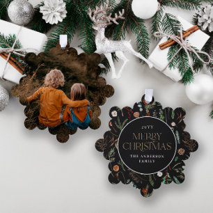 Adorno De Papel Navidades acuarela floral botánica morada oscura