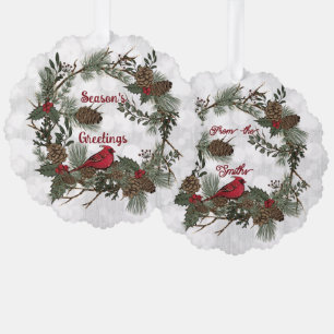 Adorno De Papel Navidades Cardenal Rojo Wreath Pine Boughs