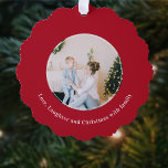Adorno De Papel Navidades citan a Love Laughter<br><div class="desc">**Celebrar el amor, la risa y la familia con nuestros adornos de papel fotográfico personales** Esta temporada de fiestas, valorar el amor, la risa y los momentos preciados compartidos con la familia mientras adornan tu árbol de Navidad con nuestro adorno de papel fotográfico personalizado. Con una plantilla circular de fotos...</div>