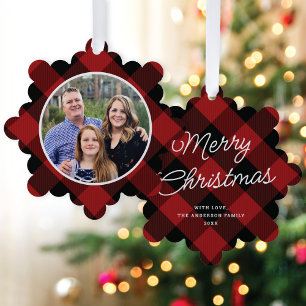 Adorno De Papel Navidades Clásicos Red Buffalo Plaid Photo Holiday