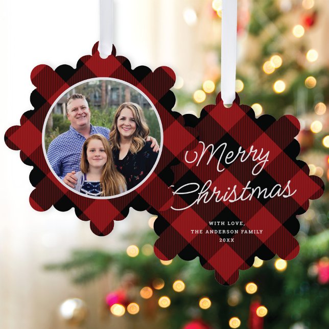 Adorno De Papel Navidades Clásicos Red Buffalo Plaid Photo Holiday (Subido por el creador)